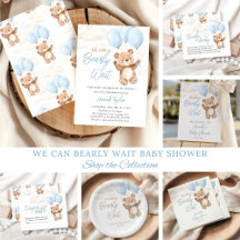 We Can Bearly Wait Blue Teddy Bear Baby Shower