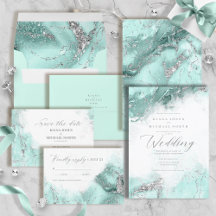 Marble Glitter Wedding Teal Silver