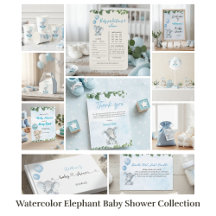 Watercolor Elephant Baby Shower Collection