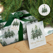 Rustic Watercolor Pine Forest Christmas Holiday