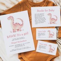 Cute Pink Watercolor Dinosaur Girl Baby Shower