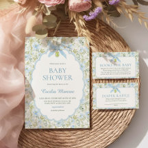 Vintage Floral Blue Bow Baby Shower