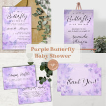 Little Butterfly Is On The Way Purple Baby Shower
