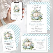 Blue white pumpkins boy baby shower