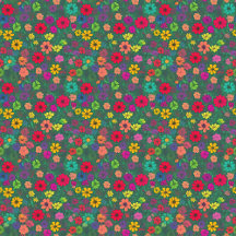 Colorful Flowers Green Background