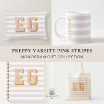 Preppy Pink Stripes Varsity Monogram Initials