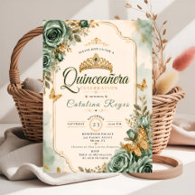 Elegant Floral Quinceañera Invitation 