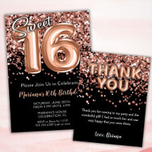 Rose Gold Black Sweet 16 Birthday Party