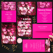 Chic Hot Pink And Orange Glitter Retro Disco Ball