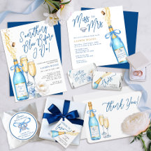 Blue Champagne Bridal Shower Invitations & Decor