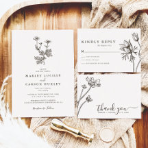Boho Minimalist Hand Drawn Wildflower Wedding
