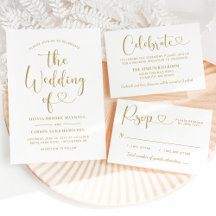 Gold Heart Script Wedding Invitation Suite