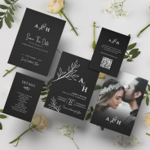 Elegant Black & White Monogram Foliage Wedding 