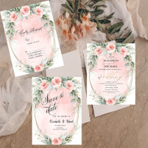 Chic Pink Roses Gold Frame Invitations