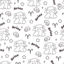 Aries Zodiac Elegance - Line Art Bunny & Ram