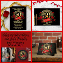 Elegant Red Roses & Gold 50th Wedding Anniversary