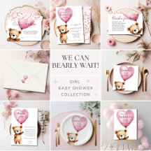 We Can Bearly Wait   Girl Baby Shower Collection