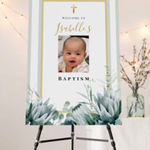 Elegant Sage Green Gold Floral Baptism