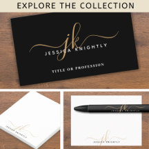 Modern Gold Black Stylish Script Monogram Initials