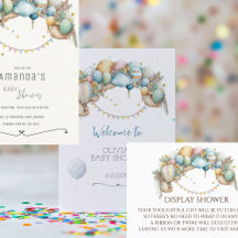 Watercolor rainbow Air Balloon Baby Shower