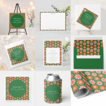 Cute Pink Green Retro Preppy Flowers Bridal Shower