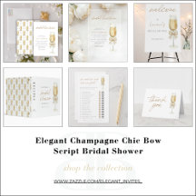 Elegant Champagne Chic Bow Script Bridal Shower