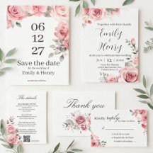 Blush Pink Rose Wedding Stationery Suite