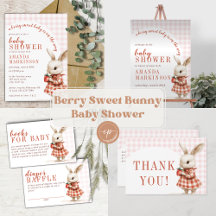Red Checkered Garden Berry Sweet Bunny Baby Shower