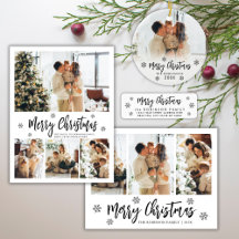 Black White Snowflakes Cute Christmas Photo Cards