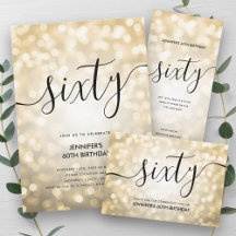 Gold Glitter Lights 60th Birthday Stationery Set