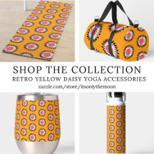 Retro 70s Yellow Pink Daisy Yoga Accessories