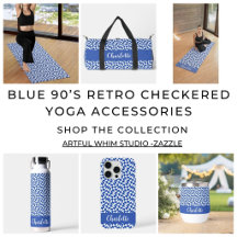 Blue 90's theme retro checkered yoga accessories