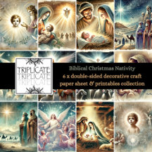 Vintage Watercolor Biblical Nativity Craft Paper