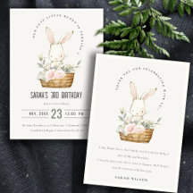 Bunny In Floral Basket Kids Birthday & Baby Shower