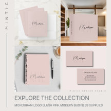 Monogram Logo Blush Pink Modern Business Supplies