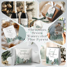 Christmas Green Watercolor Pine Forest 