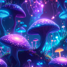 Fantasy scene of glowing purple and blue biolumine