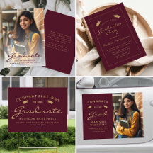 Modern Burgundy Gold Script Graduation Suite