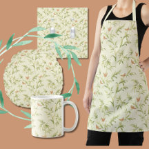 Light Cream with Blush Birds on Delicate Greenery