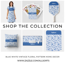 Blue White Vintage Floral Name Home Decor