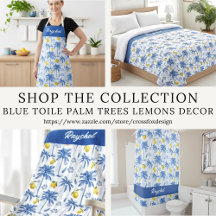 Blue Toile Palm Trees Lemons Name Pattern Decor