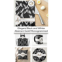 Elegant Black and White Abstract Gold Monogrammed