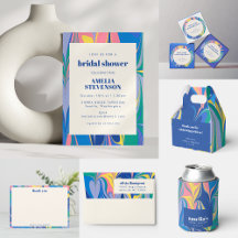 Colorful Abstract Marble Blue Pink Bridal Shower