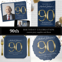 Gold and Navy Blue 90th Birthday Party Theme