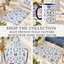 Blue French Toile Pattern Monogram Name Home Decor