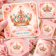 Princess Crown Party Supplies Sticker Pink Floral 