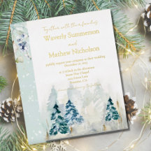 Rustic Mountain Trees Evergreen Watercolor Wedding