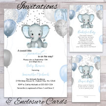Watercolor Boy Elephant Balloons Baby Shower