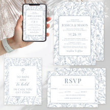 Dusty blue French inspired floral pattern wedding