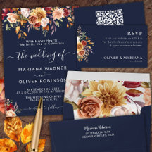 Fall Foliage Autumn Colors on Navy Blue Wedding
